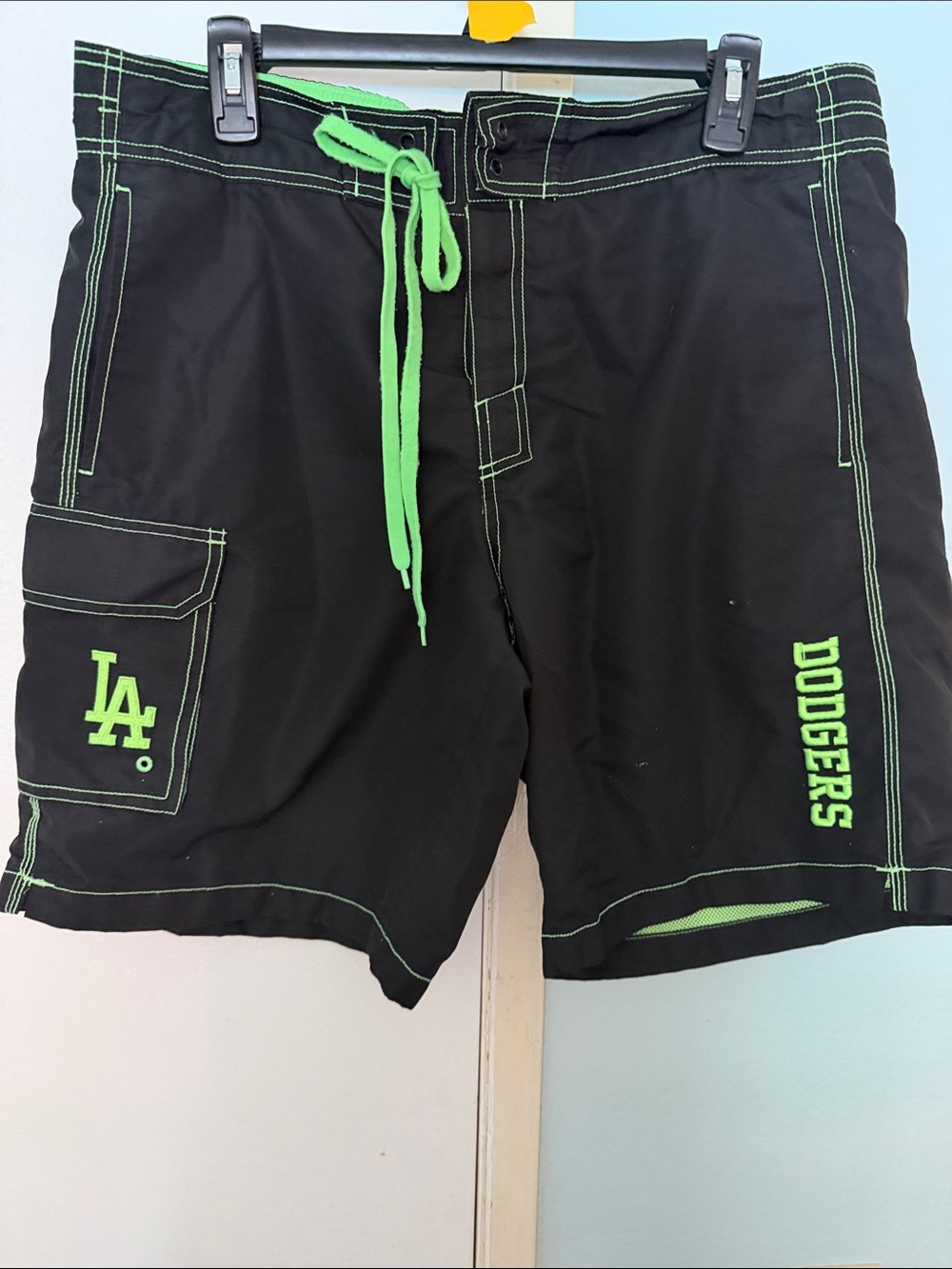 LA Dodgers Genuine Merchandise Black Swim Trunks with Neon Green Trim